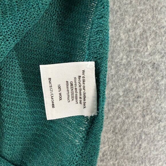 Eileen Fisher Womens Large Wool Knit Short Sleeve Sweater Top Green Drape FLAWED - Picture 5 of 13